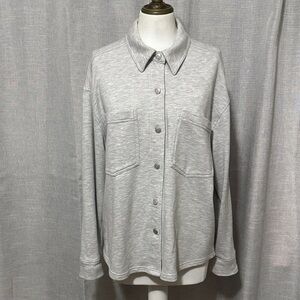 Jane & Delancey Button Up Sweatshirt-L-Gray-Open Bottom Hem-Pockets-Cotton blend